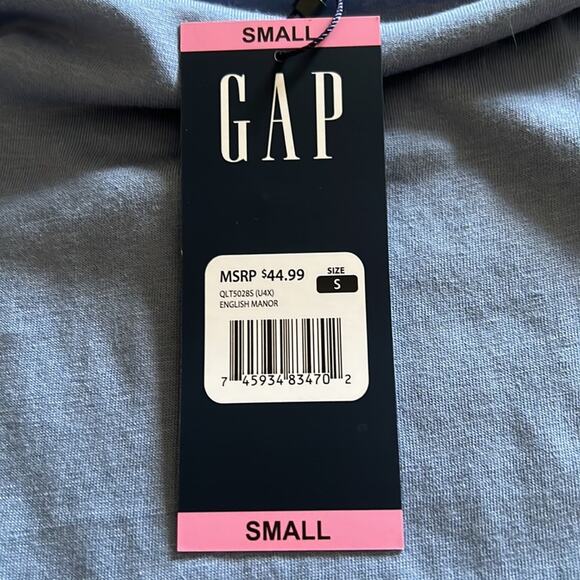 GAP Blue Eyelet Sleeve Knit Top Woman Size Small Short Sleeves Casual Pullover - Picture 5 of 10